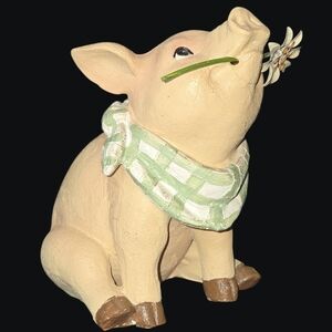 Charming Country Pig Figure with A Metal-Wire Flower